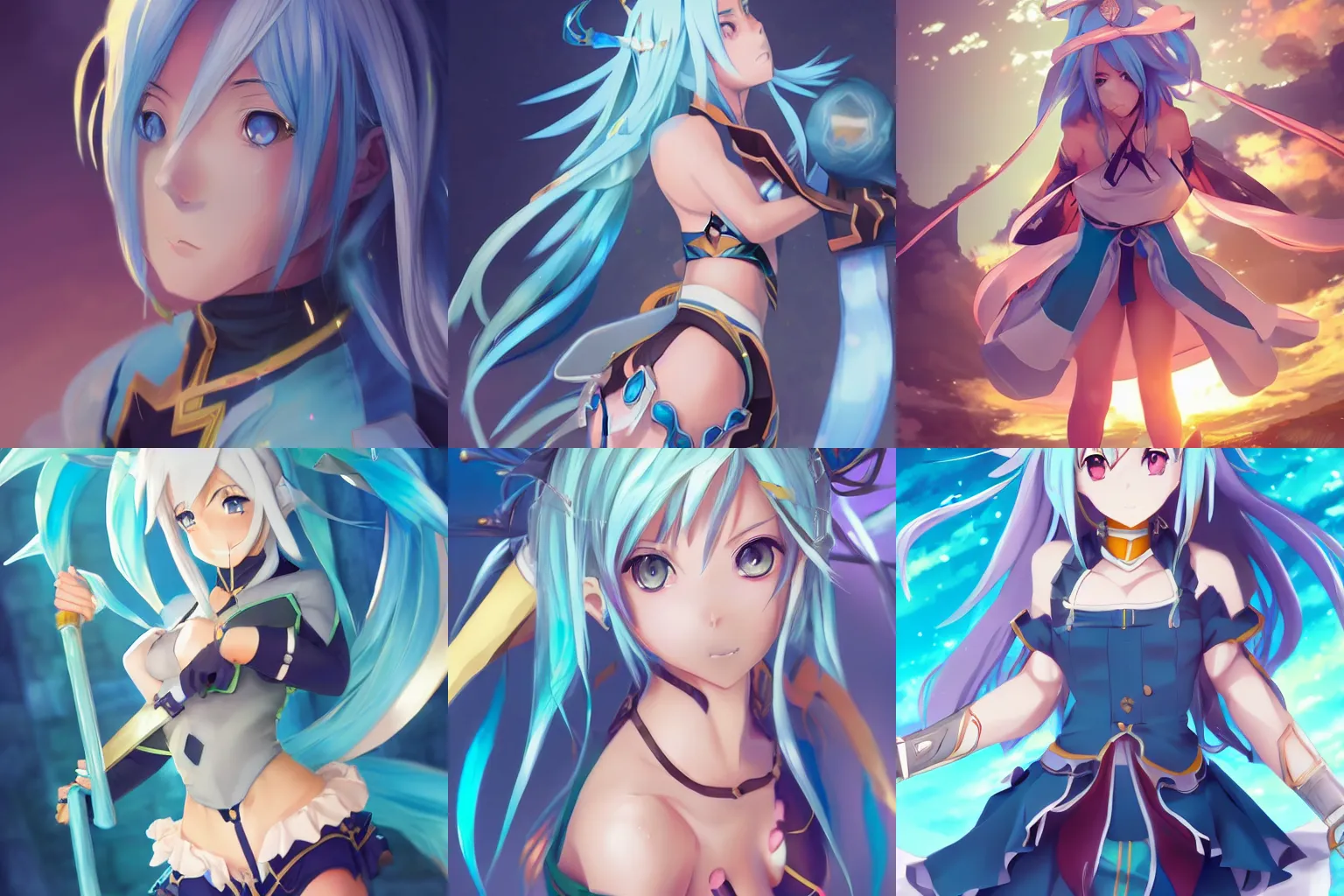 Image similar to beautiful anime art of Aqua from Konosuba by WLOP, rossdraws, Logan Cure, Mingchen Shen, BangkuART, sakimichan, yan gisuka, JeonSeok Lee, zeronis, Chengwei Pan on artstation