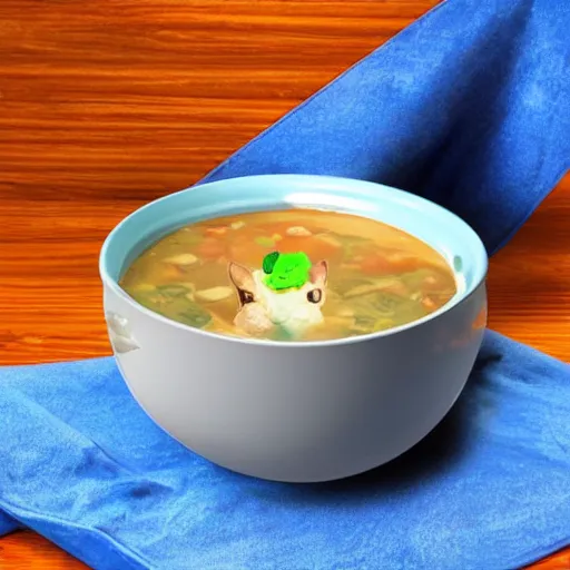 Prompt: a boat inside of a bowl of soup, being sailed by a baby kitten