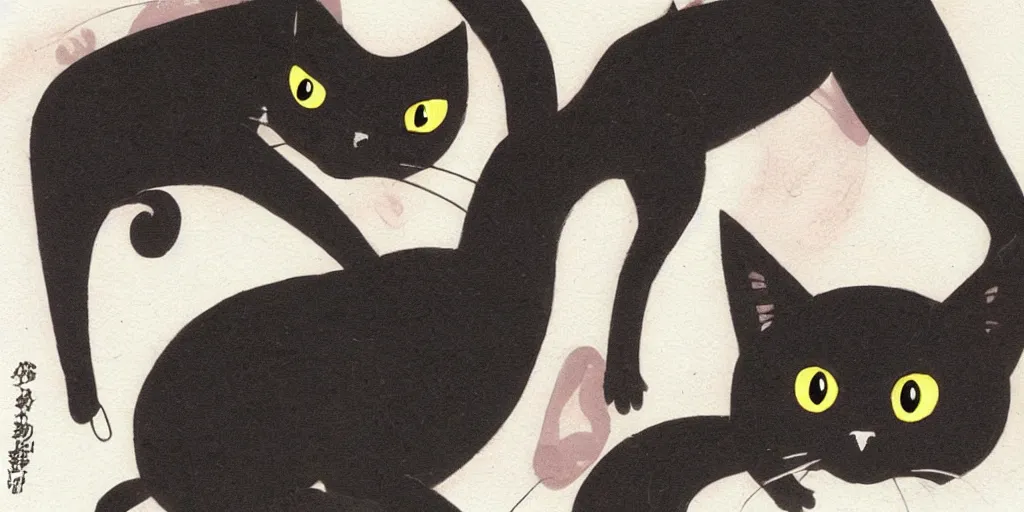 Image similar to a cute black cat by Studio Ghibli