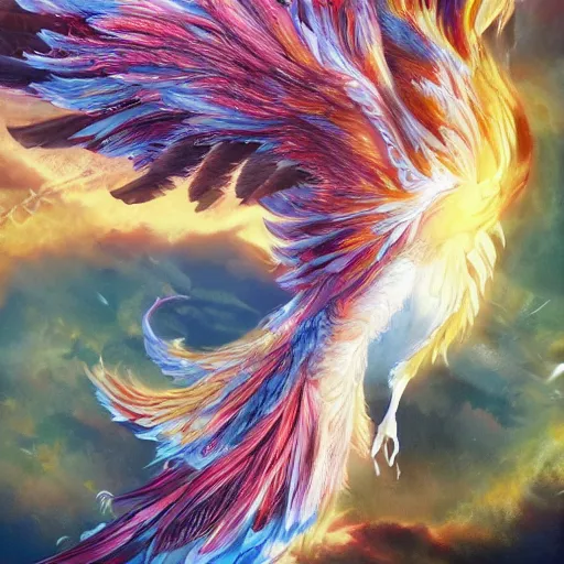 Prompt: beautiful still of the phoenix, the majestic mythical bird with the plumage of fire, beautiful intense light of fire, hyper detailed, photography, artstation