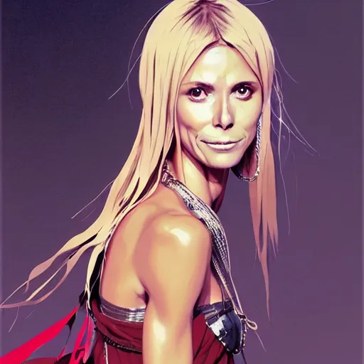 Prompt: a film still portrait of heidi klum, finely detailed features, perfect art, at an ancient city, gapmoe yandere grimdark, trending on pixiv fanbox, painted by greg rutkowski makoto shinkai takashi takeuchi studio ghibli, akihiko yoshida