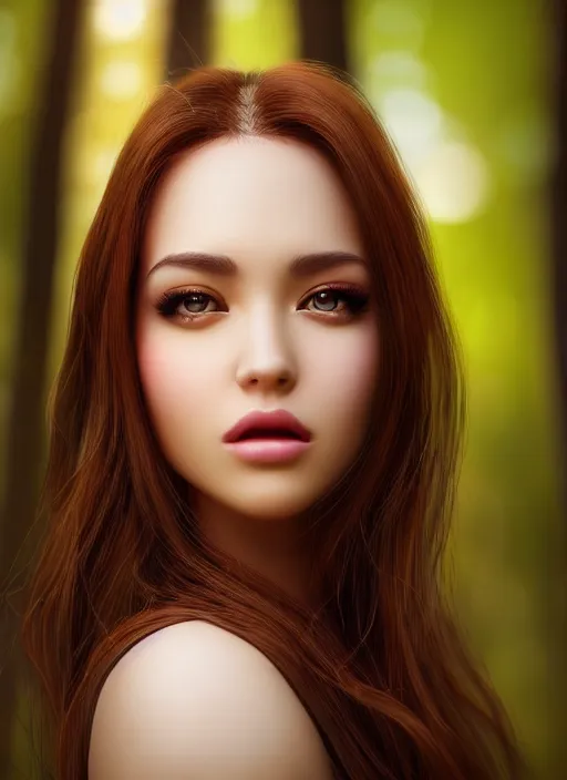 Image similar to photo of a gorgeous female in the style of stefan kostic, realistic, professionally, professionally color graded, half body shot, sharp focus, 8 k high definition, insanely detailed, intricate, elegant, art by stanley lau and artgerm, extreme bokeh, blurred forest in background