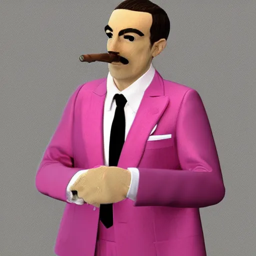 Prompt: 3D portrait of Luigi wearing a pink suit jacket and smoking a cigar, 8k, detailed