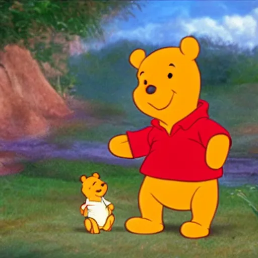 Image similar to A still of Winne the Pooh as Keanu Reeves