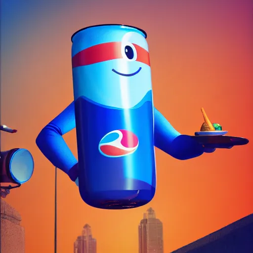 Prompt: a photo of Pepsi man, 8k, film still, by Beeple