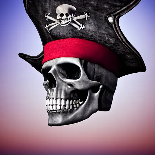 Image similar to 8K Photograph from a skull with a pirate hat