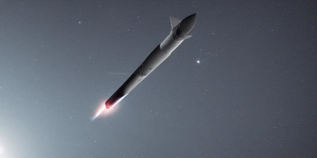 Image similar to a missile launched from earth towards an asteroid, 4k, high detail