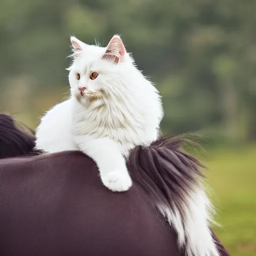 Prompt: Fluffy cat on top of a horse. High resolution. Highly realistic. Highly detailed. 8k. 4k.