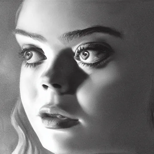 Image similar to ultra realistic medium shot portrait painting of elle fanning in the world of goya, art by frank frazetta, 4 k, ultra realistic, matte painting, hard edges, highly detailed, epic lighting