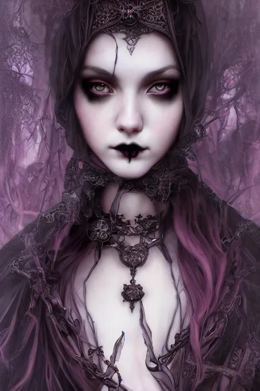 Image similar to beautiful and gothic and victorian and luxury and demonic young medieval dark princess portrait like blackpink lisa+smoky eyes+front face with light flowing hair, ultradetail face, art and illustration by tian zi and craig mullins and WLOP and alphonse mucha, fantasy, intricate complexity, human structure, human anatomy, fantasy character concept, watermark, blurry, hyperrealism 8k