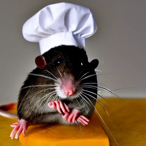 Prompt: rat wearing a chef's hat