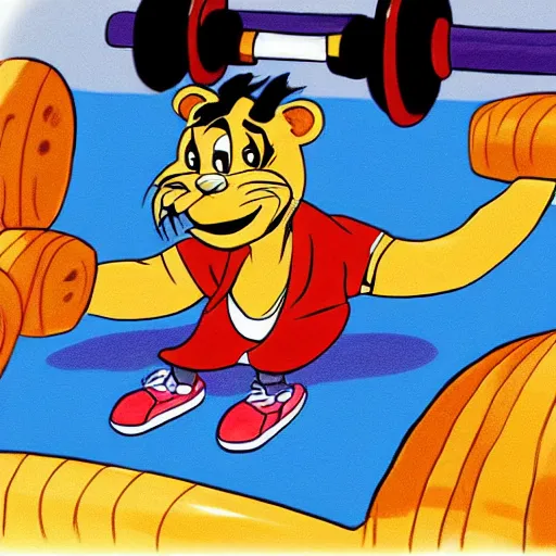 Prompt: “a tiger exercising at a gym, children cartoon, Disney”