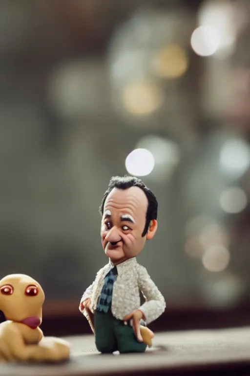 Image similar to a cinematic film still of a claymation stop motion film starring bill murray, shallow depth of field, 8 0 mm, f 1. 8