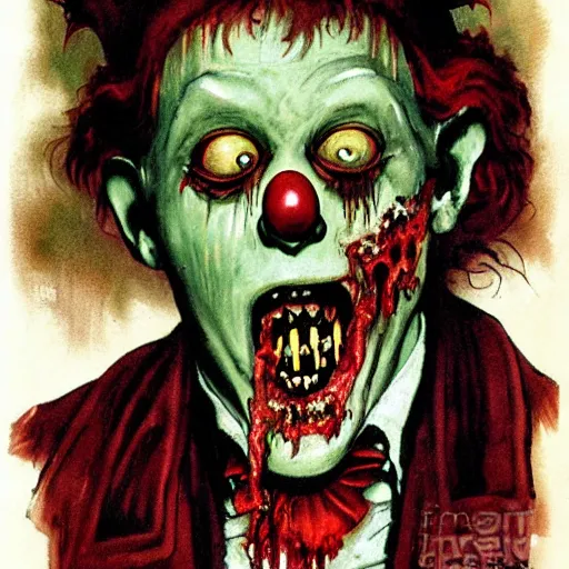 Image similar to zombie creepy clown dark by norman rockwell