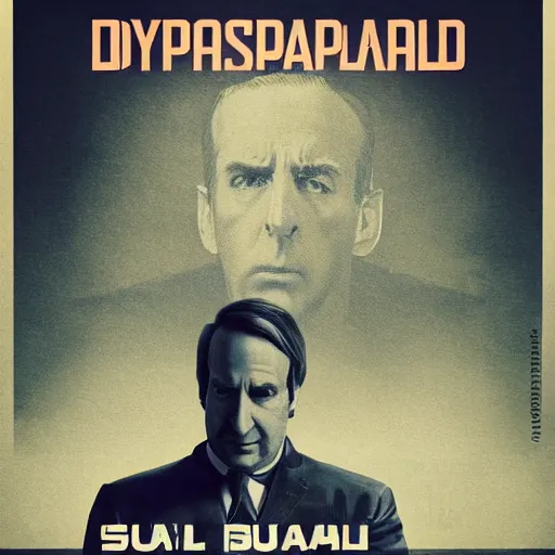 Image similar to “ dystopian propaganda poster of saul goodman as an evil overlord ”