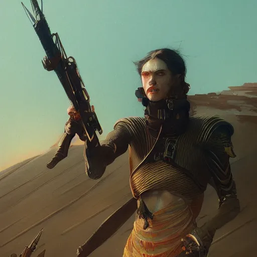 Image similar to Grimes in Dune 1984, illustrated by Greg Rutkowski, trending on artstation, artstationHQ, artstationHD, 4k, 8k