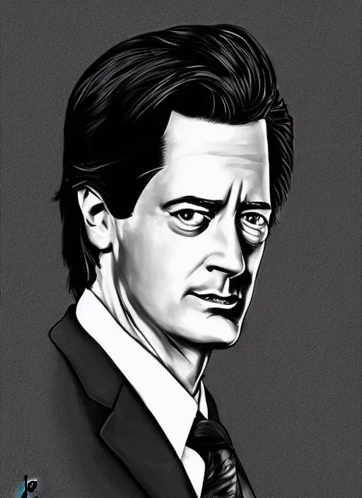 Prompt: portrait of kyle maclachlan as dale cooper by patrick leger