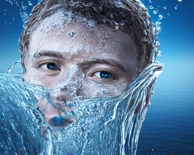 Image similar to water art manipulation of a surreal human head with open eyes burried in the ocean, hyper realistic, ray tracing, realistic water, sharp focus, 8 k resolution, cinematic