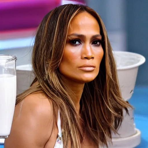 Prompt: j - lo, drenched in milk, got milk