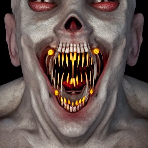 Image similar to full body, horrifying, killer, creepy, dead, open mouth, detailed, 8 k, hyperrealistic, dramatic lighting, high resolution, cinematic