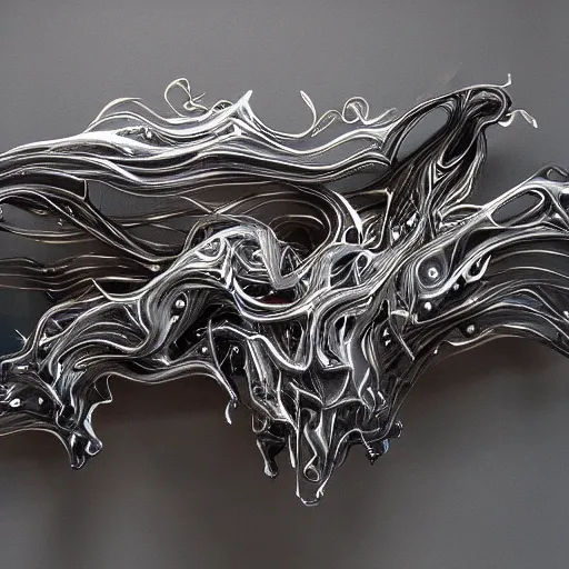 Prompt: liquid forms in metal abstract sculpture cyberpunk
