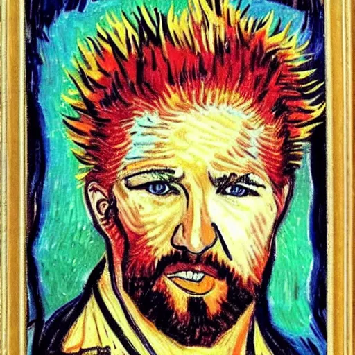 Image similar to Guy Fieri self portrait by Vincent Van Gogh.