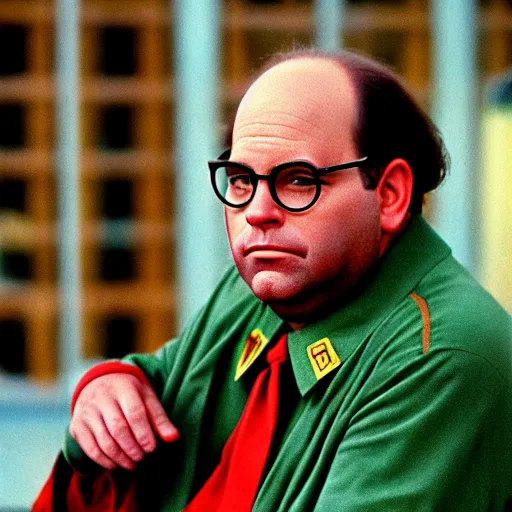 Image similar to colored photo of george costanza as in red communist clothing, 1 9 7 0 s, 3 5 mm film, by steve mccurry