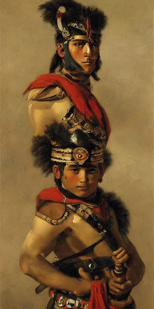 Image similar to Potrait of a Handsome Young Aztec Warrior, painting by Franz Xaver Kosler