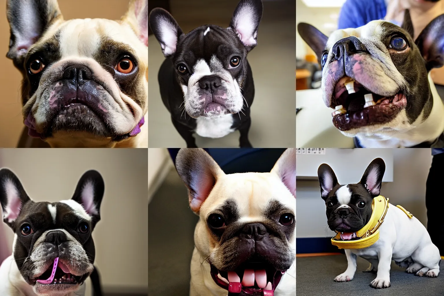 Prompt: french bulldog getting braces at the orthodontist office, by national geographic