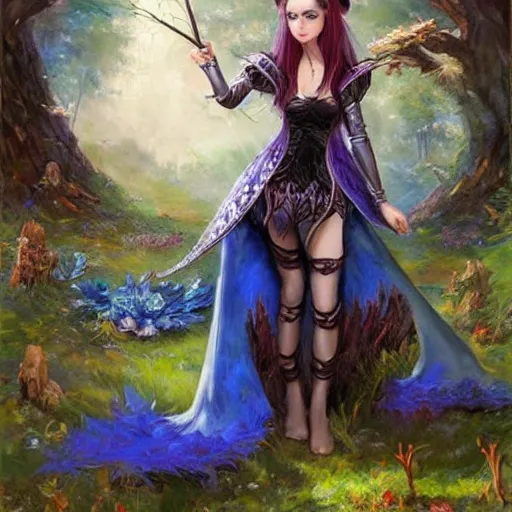 Image similar to Gothic elf princess in blue dragon armor on a misterious forest by Konstantin Razumov H 960