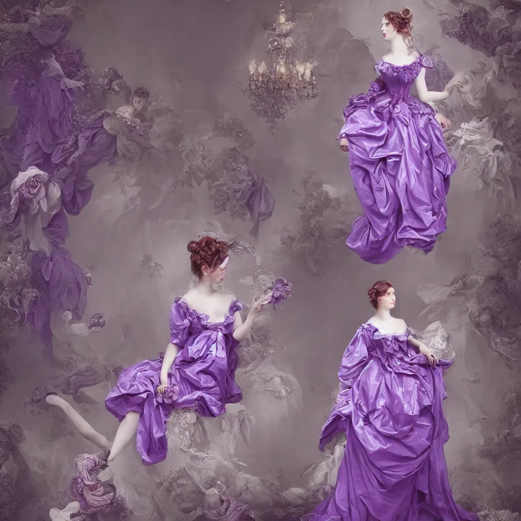 Image similar to purple dress in the style of rococo ，Victorian era，jellyfish element，dreamy, soft ,Backlight ,luminescence，highly detailed,8k