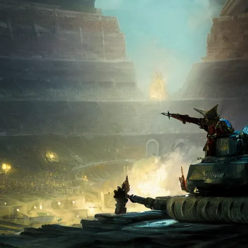 Prompt: a filipino man sitting on a tank holding a scepter and eating popcorn, fantasy colosseum background, fantasy, digital painting, volumetric light, intricate, sharp, focus, bloom, illustration, highly detailed, concept art, matte, ruan jia, randy vargas, greg rutkowski