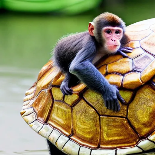 Image similar to a monkey riding on the back of a turtle