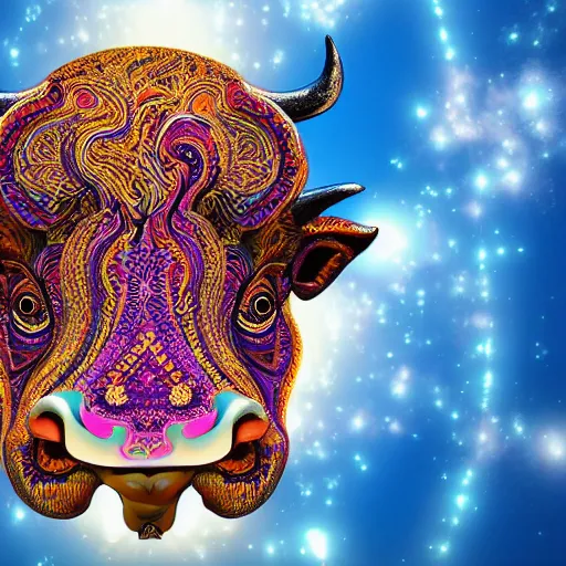 dreamybull head floating across the universe, highly