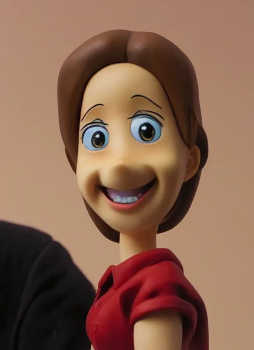 Prompt: a lifelike oil panting of an anime girl figurine caricature with a big dumb grin featured on Wallace and Gromit by arthur szyk