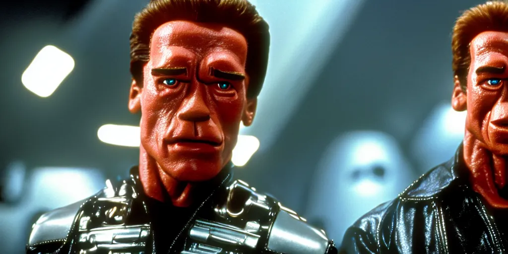 Image similar to arnold schwarzenegger as a muppet, the terminator, film still, high quality, hd, 4 k