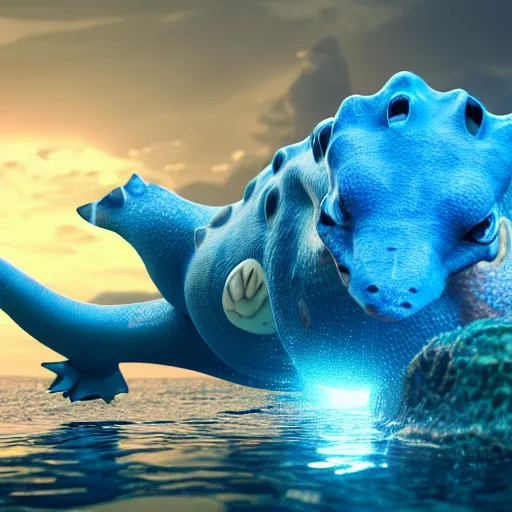 Image similar to photography of a realistic lapras animal, ultra detailed, 8 k, cinematic lighting, natural background, trending on artstation, pokemon