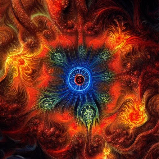 Prompt: fantasy art hyper realistic ai created interesting bizarre fractal fire storm fantastic art award winning best ultra detailed magnificent