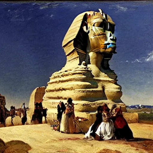 Image similar to female adventurer meeting the sphinx by alfred stevens