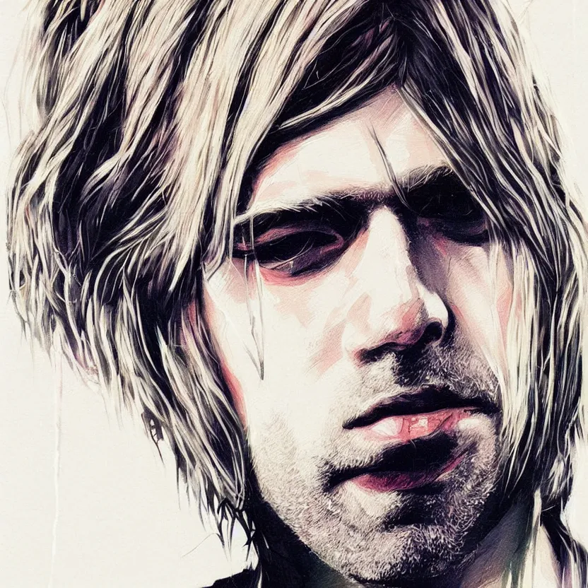 Image similar to close up portrait painting of kurt cobain in nineties street styling, concept art, intricate details, aesthetically pleasing pastel colors, art by conrad roset, impressionism, portrait, nirvana