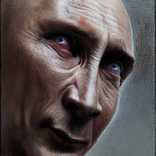 Image similar to vladimir putin, putin is bald prehistoric reptiloid reptile eyes, toothless, horror macabre by donato giancola and greg rutkowski and wayne barlow and zdzisław beksinski, realistic face, digital art