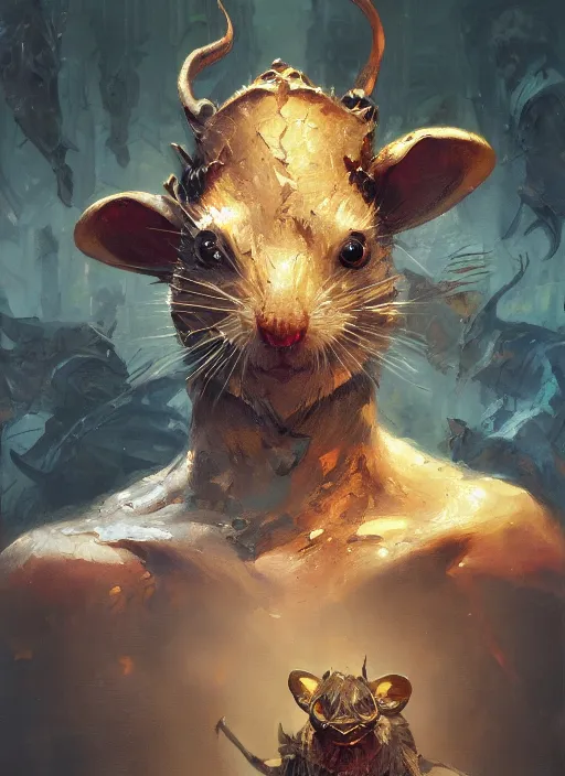 Prompt: Oil painting of a rat, portrait, D&D, Magic The Gathering, by Craig Mullins, Nekro, Victo Ngai, centered, symmetrical, 8k, sharp focus