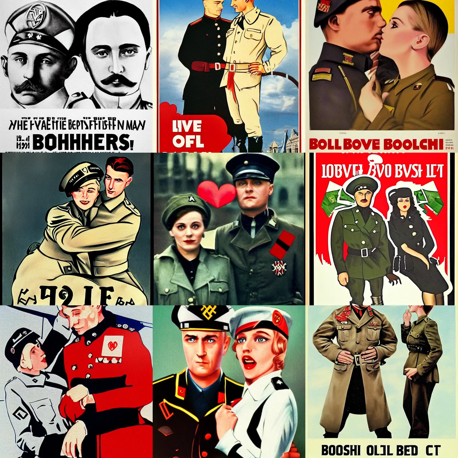 Prompt: nazi officer and bolshevik in love, 1990s romantic comedy movie poster