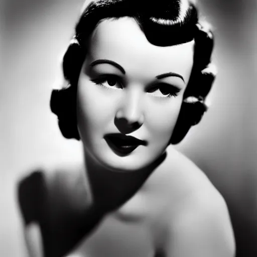 Image similar to old monochrom photography, hollywood golden age, face portrait of betty page by george edward hurrell, 4 k,