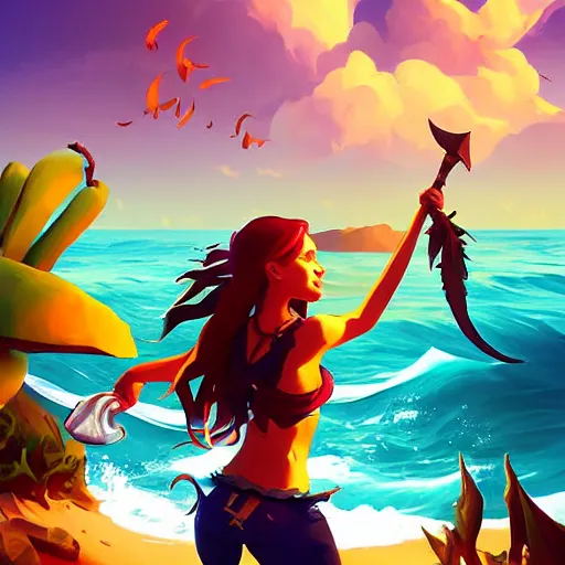 Image similar to painting mermaid treasure on sea of thieves game avatar hero smooth face median photoshop filter cutout vector, behance hd by jesper ejsing, by rhads, makoto shinkai and lois van baarle, ilya kuvshinov, rossdraws global illumination