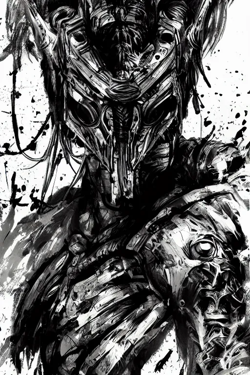 Image similar to predator concept art by yoji shinkawa, character concept sheet, white background, ink, digital painting, highly detailed, trending on artstation, sharp focus, illustration, concept art