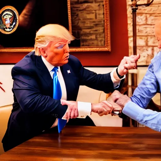 Prompt: Donald Trump fighting Joe Biden in a restaurant