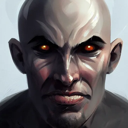 Prompt: bald man with large solid black eyes, black blood dripping from eyes, portrait, behance hd artstation, style of jesper ejsing