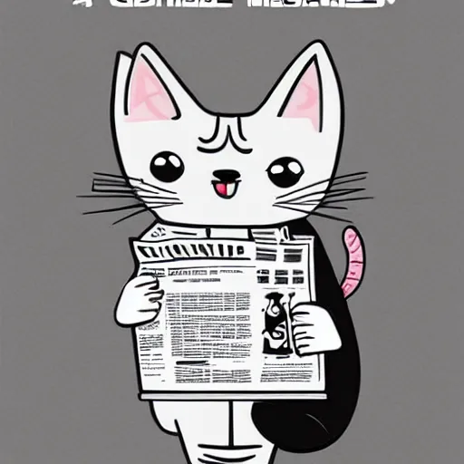 Image similar to a cat sitting on toilet reading newspaper, cute illustration, comic style, very detailed, trendy on artstation