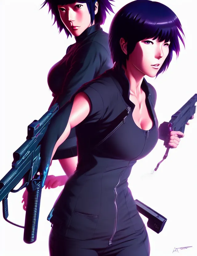 Image similar to a fullbody portrait of motoko kusanagi the major ghost in the shell : : stand alone complex, under repairs, maintenance : : by ilya kuvshinov, rossdraws, artgerm, sola digital arts, anti aliasing, raytracing : :